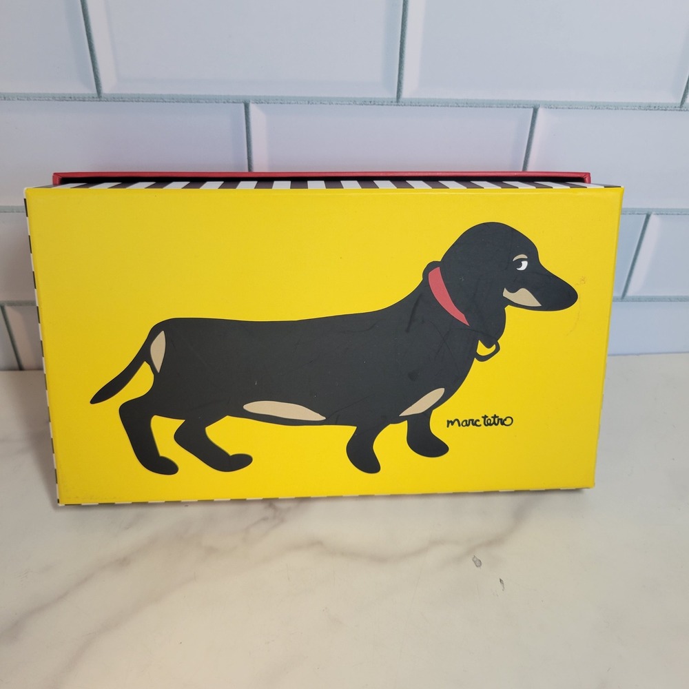 Marc Tetro Dachshund Puppy Dog Zip Around Wallet Yellow Vegan PVC NWT